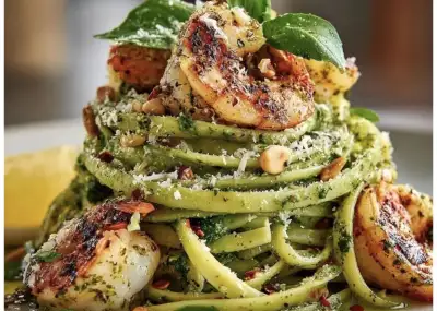Linguinis al pesto con camarones